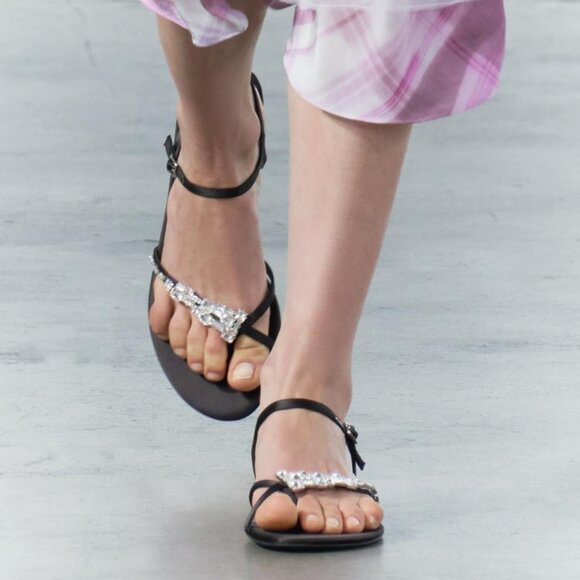 ZARA EMBELLISHED FLAT SANDALS SIZE 8 - Picture 2 of 7